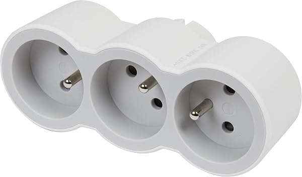 LEGRAND - Fiche Multiprise Triplite - 3 Prises Frontales avec Terre - Positionnement Horizontal - Sécurité Enfant Intégrée - Blanc et Gris Clair - 3