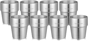 Set of 8 Stainless Steel Double Wall Cups, 300ml Insulated Tumbler Mug, Reusable & Stackable, Espresso Mug Perfect for Cold Drinks - Dishwasher Safe (8PCS)