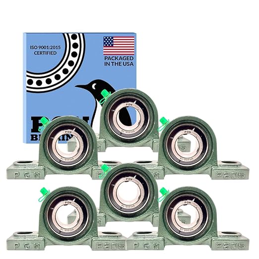 PGN UCP205-16 Pillow Block Bearing - Pack of 6 Mounted Pillow Block Bearings - Chrome Steel Bearings with 1" Bore, Self Alignment