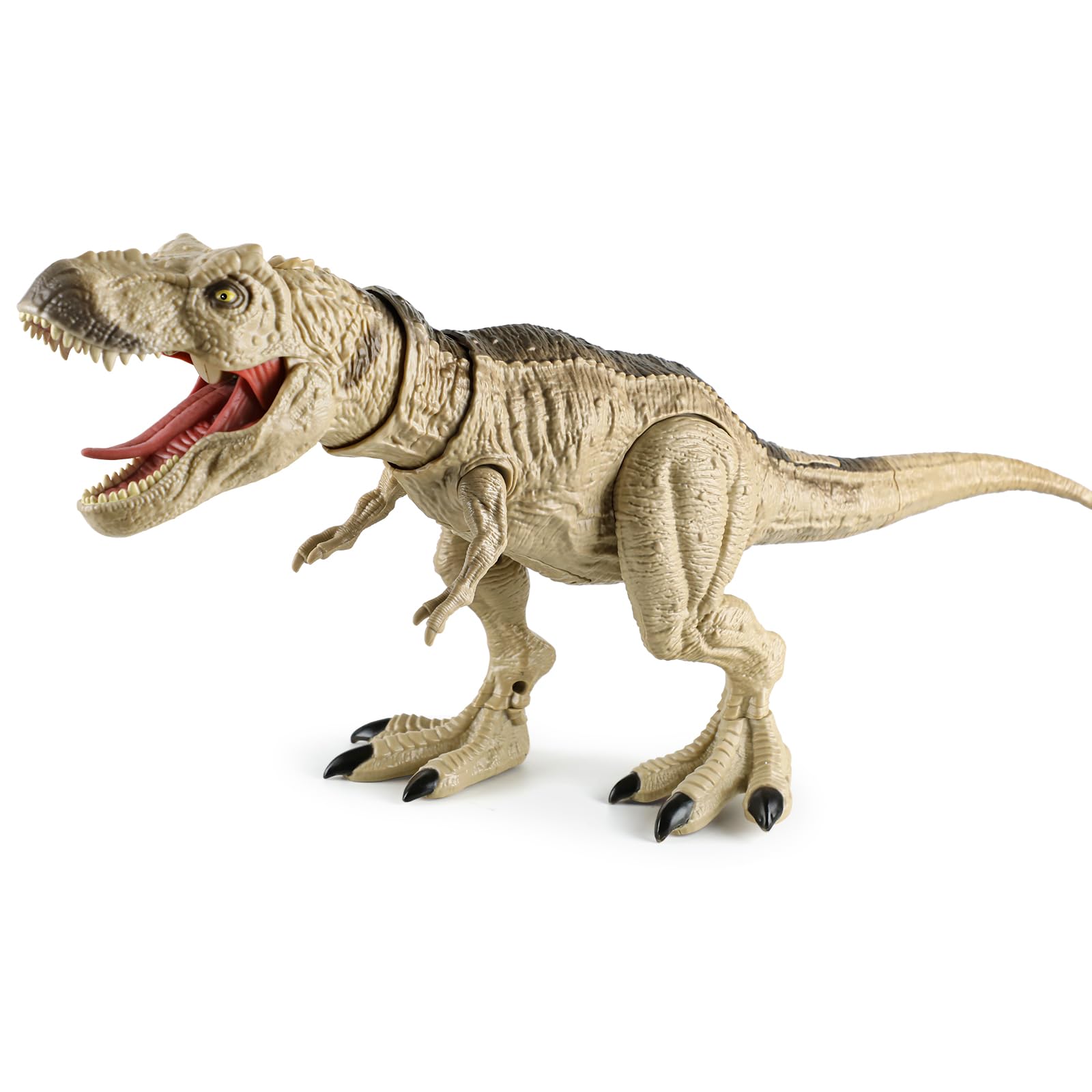 Tyrannosaurus Rex Action Figure Dinosaur Toy for Kids 3-5, Realistic T-Rex with Vibration Feature Roaring, Lights, Continuous Spray, Movable Jaws & Limbs – Birthday for Kids (Khaki)
