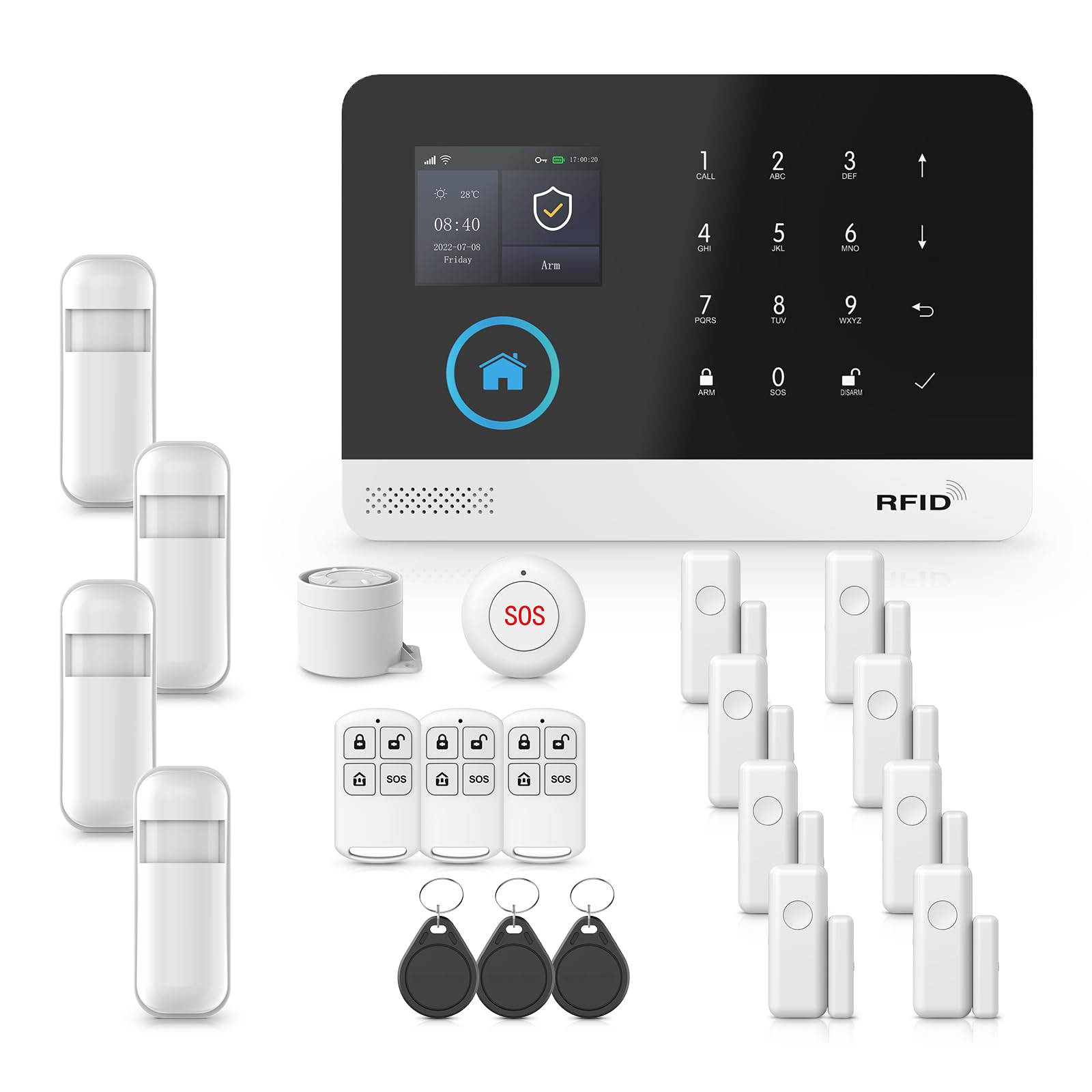 GSM & WIFI Wireless Home Security Systems 2.4-inch LCD Screen, 100+ Sensors, 120dB Siren Smart APP & Alexa Control Scheduled Arm/Disarm & 9-Language Support