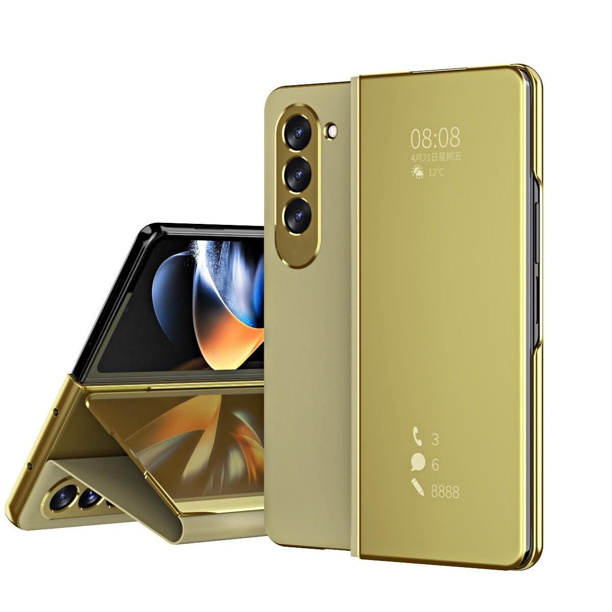 Generic Funda compatible con Samsung Galaxy Z Fold 4 (color: dorado) con espejo magnético y tapa trasera rígida