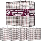 Deco Express Sacchetti per Bucato con Cerniera e Manici 75L, 60x50x25cm, Pack da 5 Borse Salvaspazio Resistenti per Vestiti e Trasloco (60 X 50 X 25 CM)