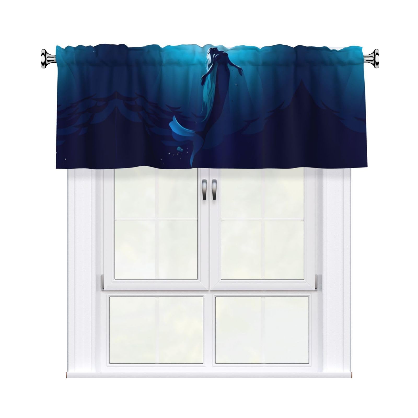 WHJDPP Blue Mermaid Prints Curtain Valance 54x18 Inch - Peach Skin Window Cover with Printed Design, Filtering Light for Kitchen Decor