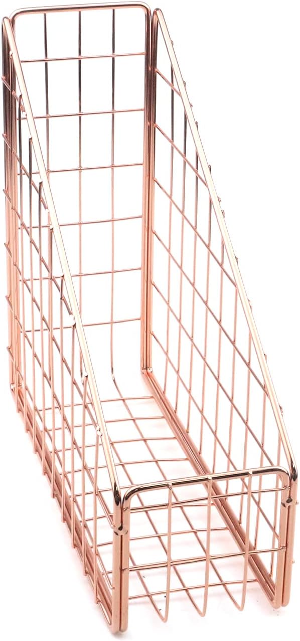Coshar Minimalist File Holder Metal Wires Magazine Organizer Document Rack Letter File Storage Organizer Desktop Accessory - Rose Gold