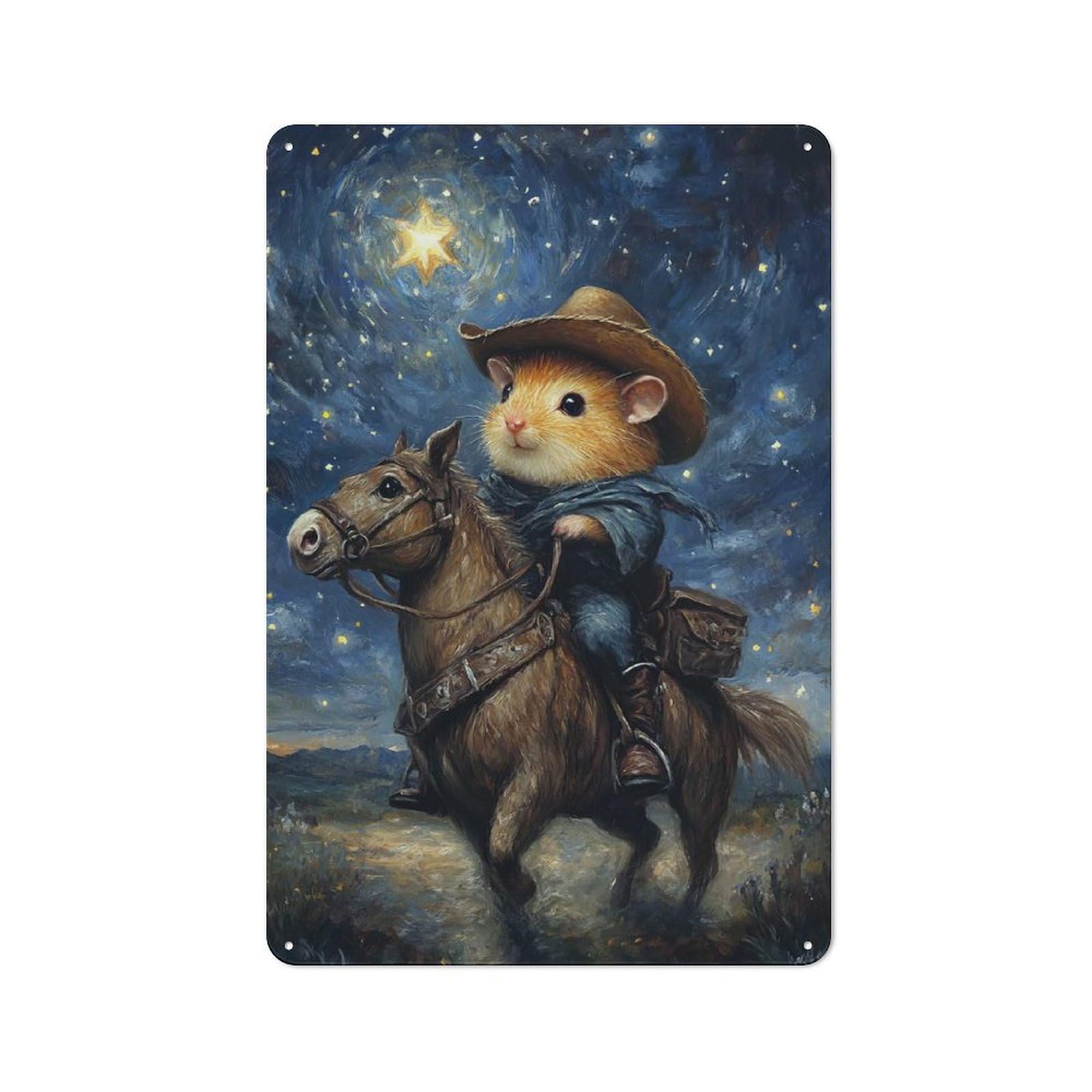 Junmoney Hamster Cowboy Under Stars Rustic Tin Sign 30X20cm For Man Cave Or Games Room, Housewarming Present For People Styling Man Cave And Games Room