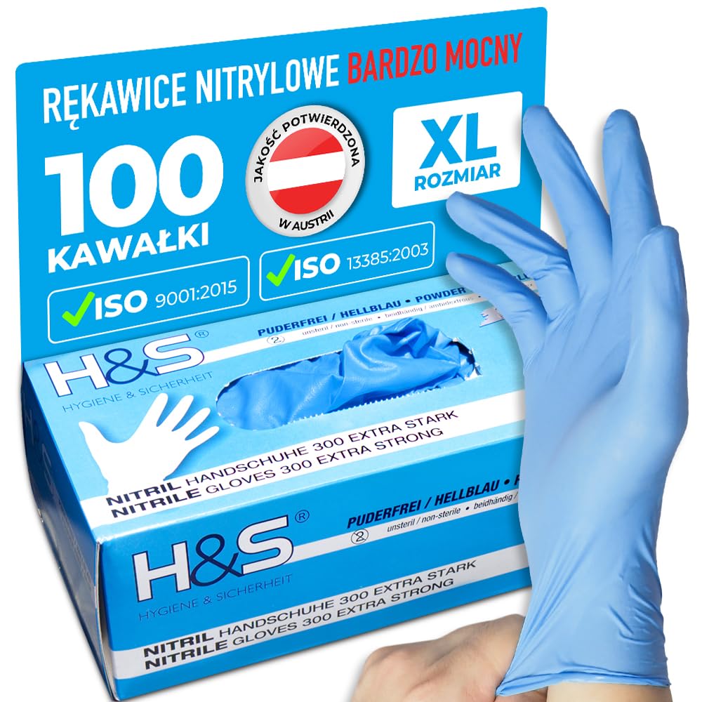 ISC Hygiene & Safety Rękawice nitrylowe EXTRA mocne, jednorazowe, 100 sztuk, rozmiar 10 XL, niebieskie, bez pudru, bez lateksu, jednorazowe, gumowe