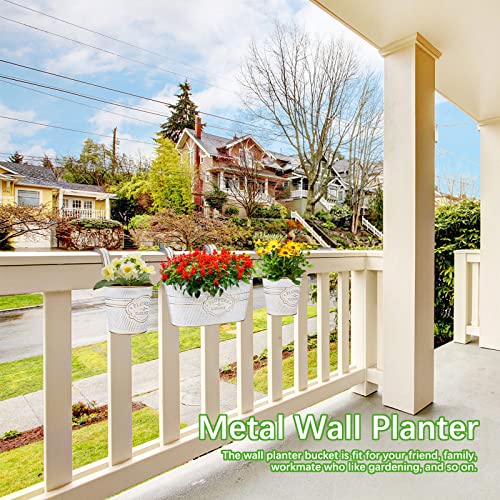 Image of PerGar 3 Pack Metal Railing Planter Box Outdoor, 10.6 inch Hanging Flower Pots with Detachable Hooks & Drainage Holes, Rail Planter Boxes for Balcony Deck Porch Fence Garden Home Decoration, White