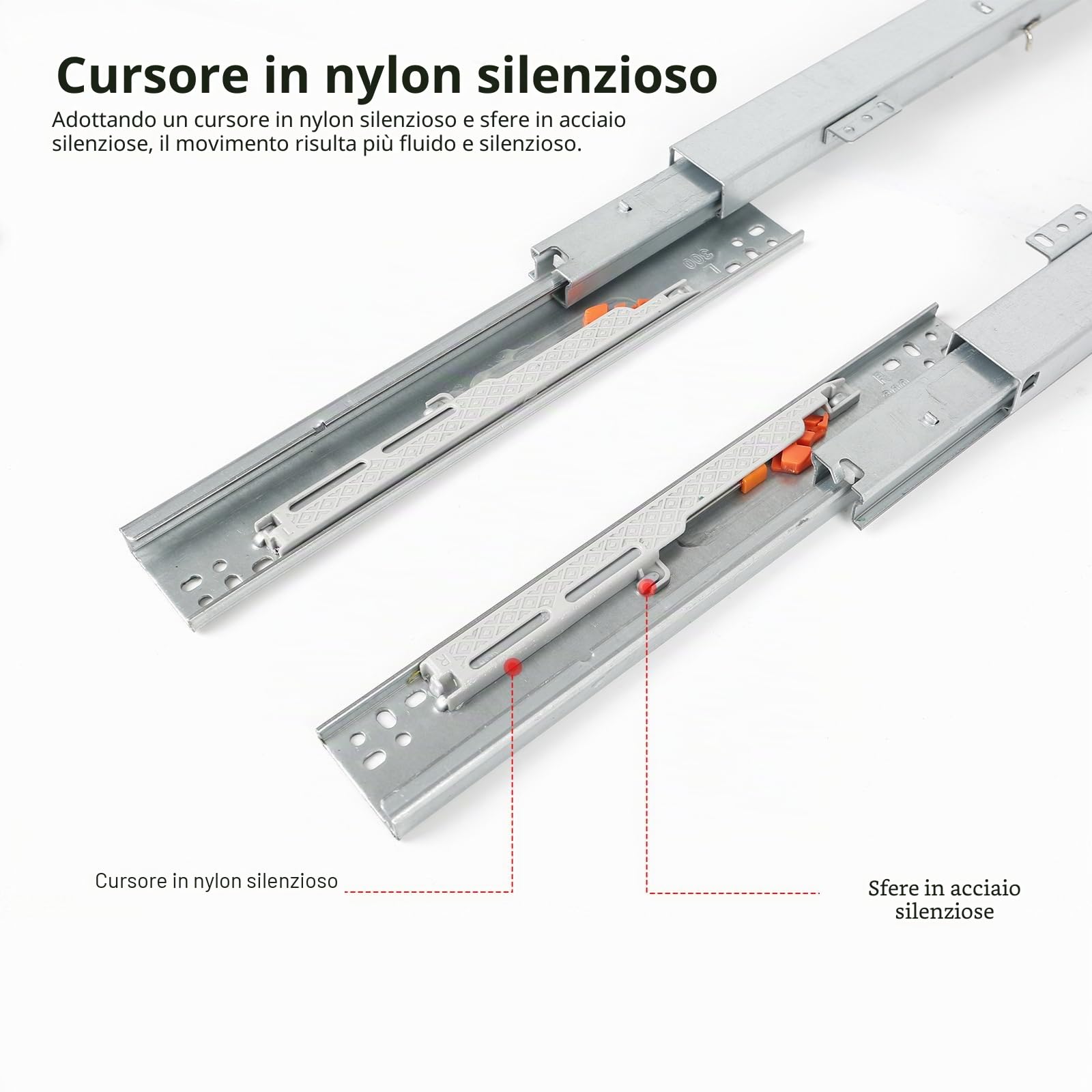 Guide per Montaggio a Pavimento, 1 Paio Estraibili 180 mm, Telescopiche per Cassetti (50 cm)