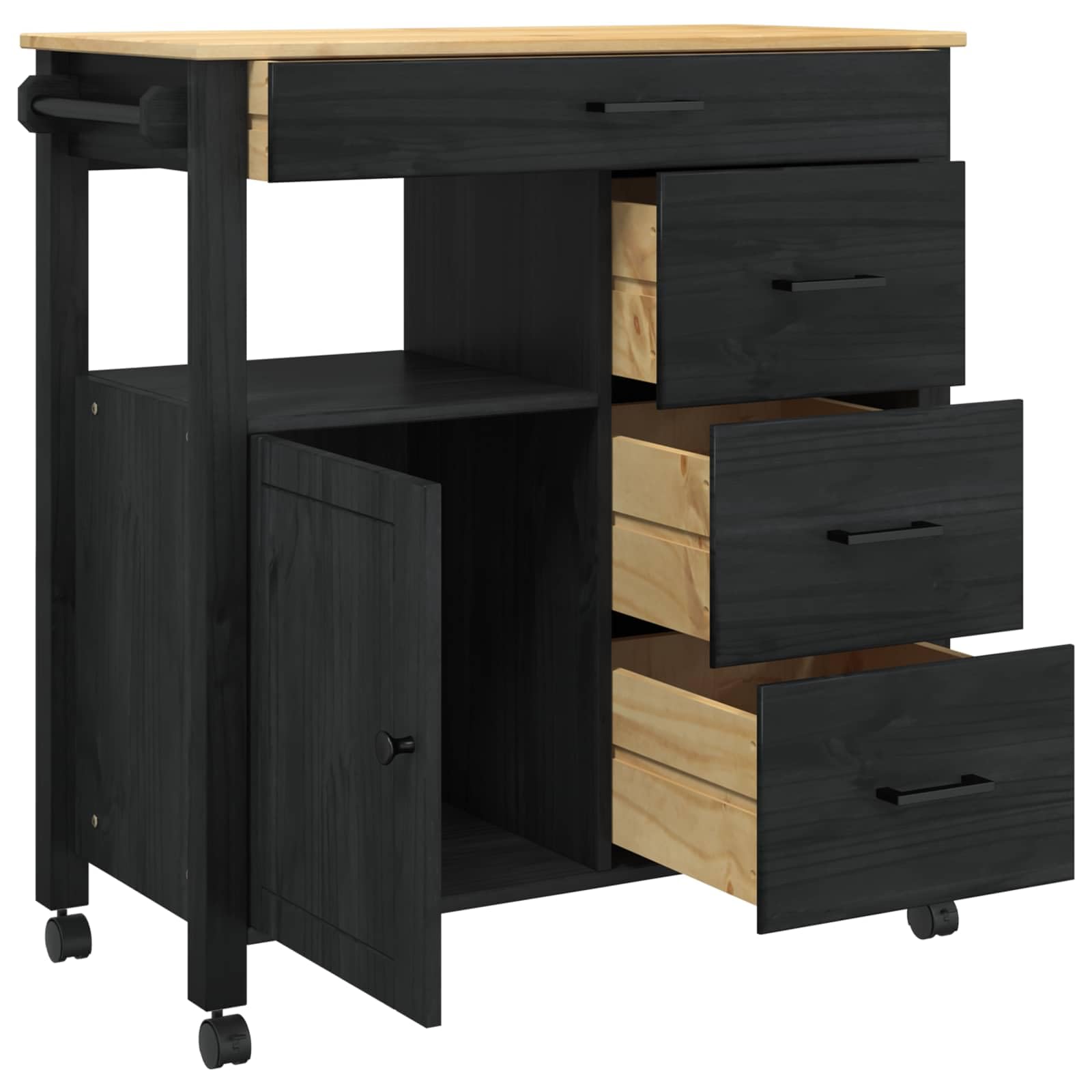 Monza - Carrello da cucina in legno massiccio di pino, 84 x 40 x