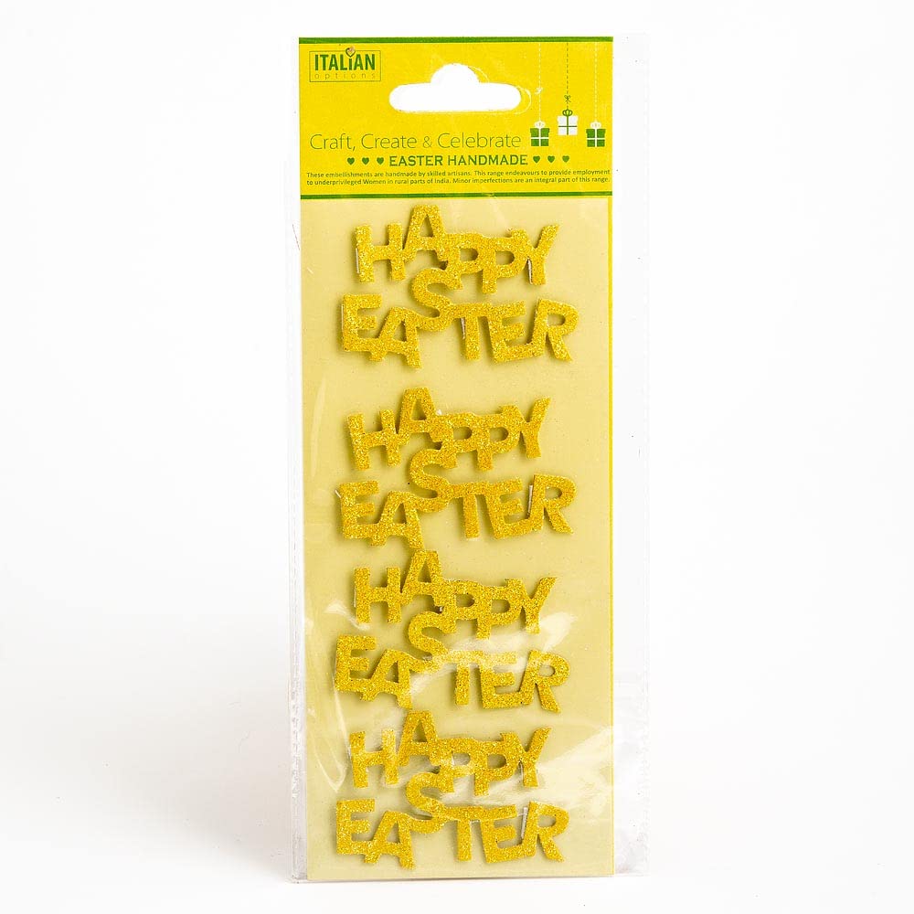 Italian Options - Easter Crafts - Yellow Glitter Happy Easter Wording Banner Motif (4 pcs)