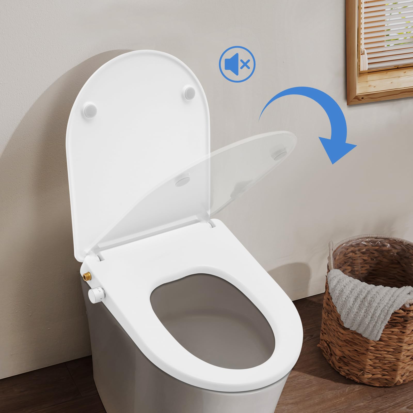 Sedile WC non elettrico bianco con bidet, sedile WC manuale doppio ugello bidet sedile WC con spray d'acqua, per appartamenti, bagni, ospedali, case di cura, 37 x 44 x 8,3 cm