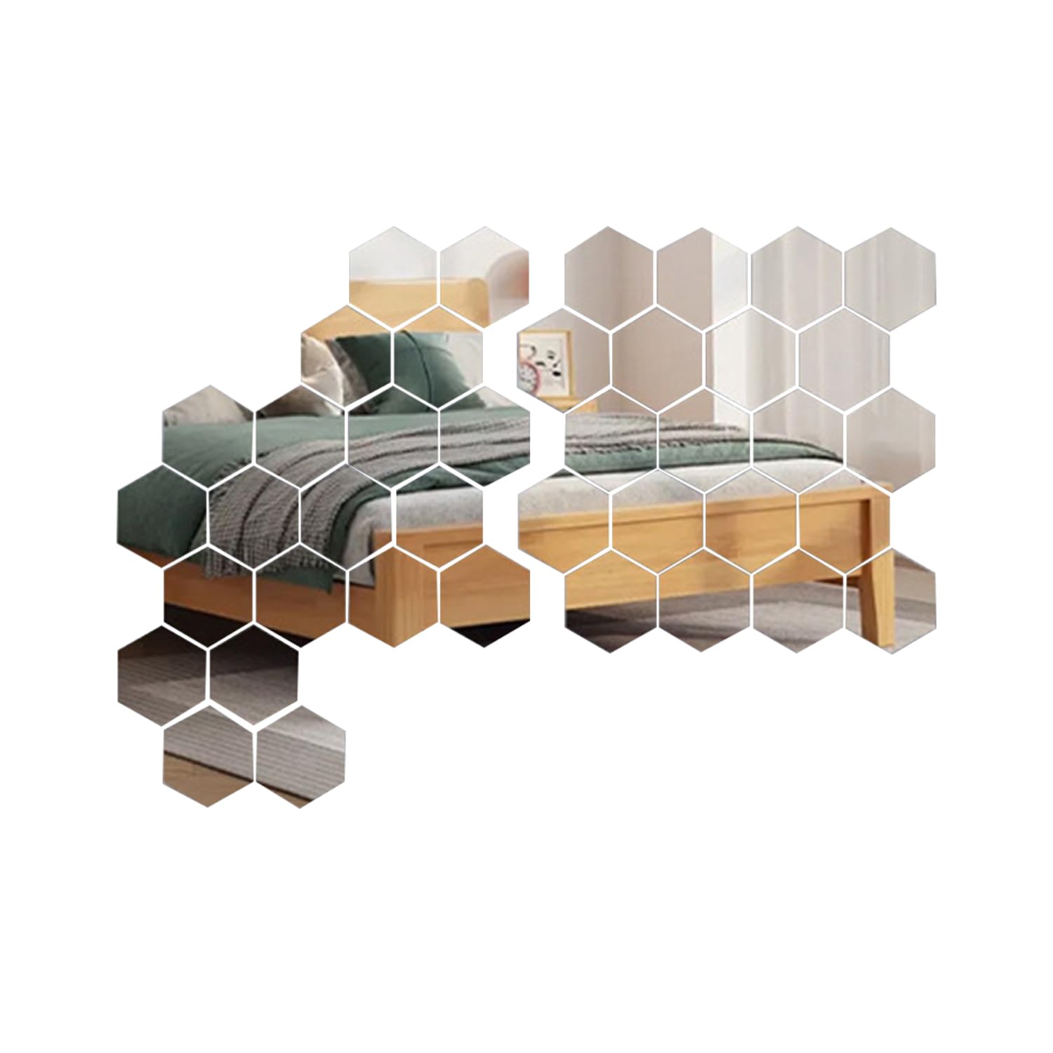 Skypro Silver 40Pcs Hexagon Art Mirror Acrylic Wall Stickers With For Diy Home Art Bedroom Living Room Wall Decoration Diameter(4.6 X 4 X 2.3 Cm)