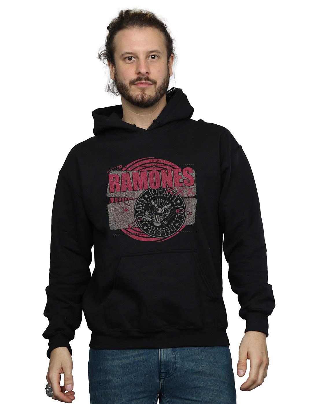 Absolute Cult Men's Black Ramones Punk Patch Hoodie Large