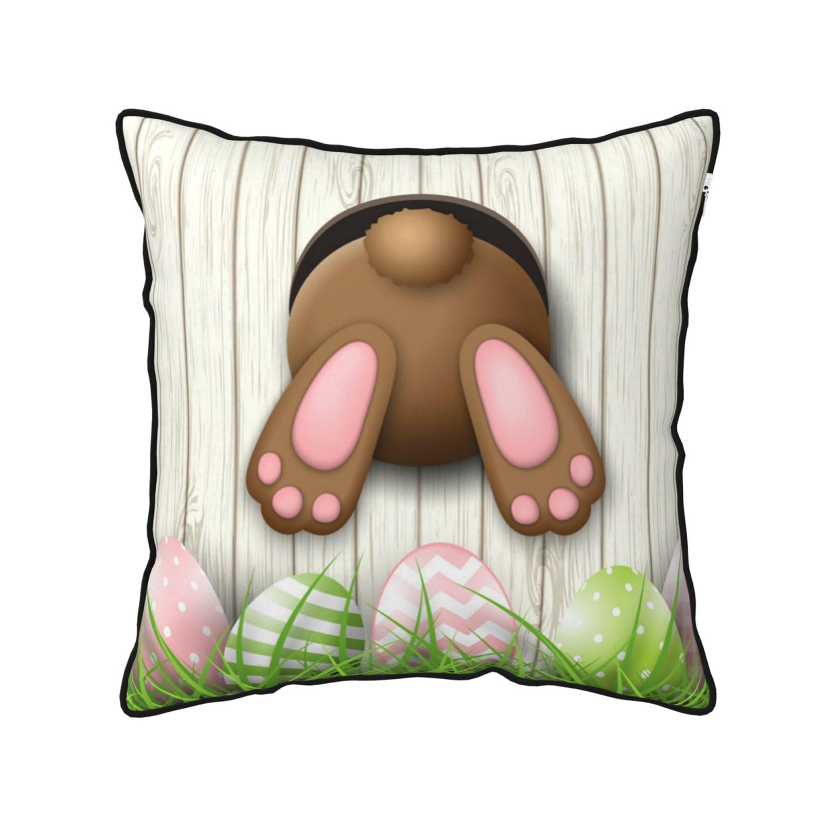 FZGGWYHL Easter Bunny Wooden Hole printed Velvet Throw Pillow Cover Pillowcase