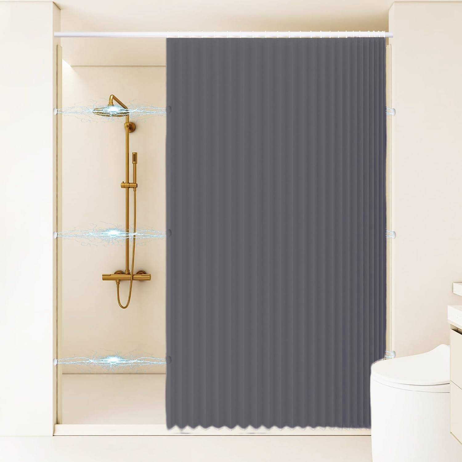 Single tree forest Magnetic waterproof foldable shower curtain, protect privacy, suitable for home partitions, bathrooms.- W180xH180cm-Gray