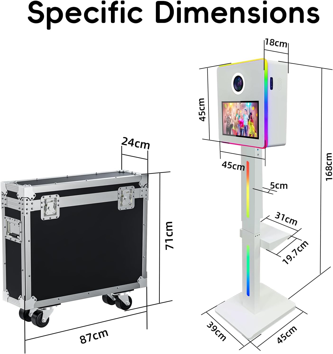 Mirror Photo Booth with Camera and Printer,15.6" Touch Screen Photo Mirror Booth Built-in PC,Flight Case RGB Light, Professional Photo Booth for Weddings Parties Event Rentals (White)