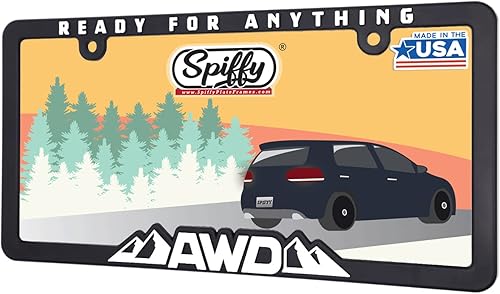 Spiffy AWD - Marco de matrícula con tracción en todas las ruedas, listo para cualquier cosa, fabricado en los Estados Unidos, cubierta de soporte