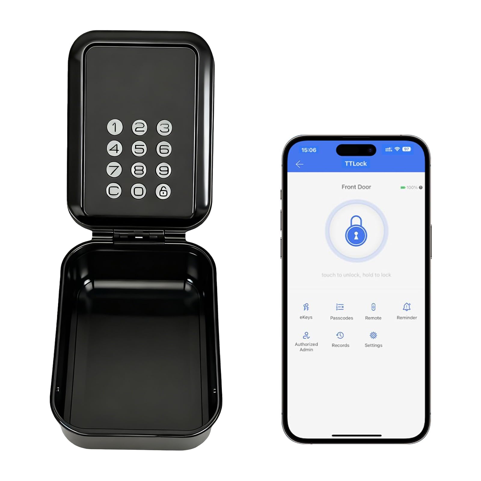 TECKZOON Smart Lock Box Key Safe, with Charging Cable & 4 Mounting Screws, Bluetooth Wall-Mounted, Support TTLock App, 3 Unlocking Methods, Ideal for Homes, Hotels, and Real Estate Offices