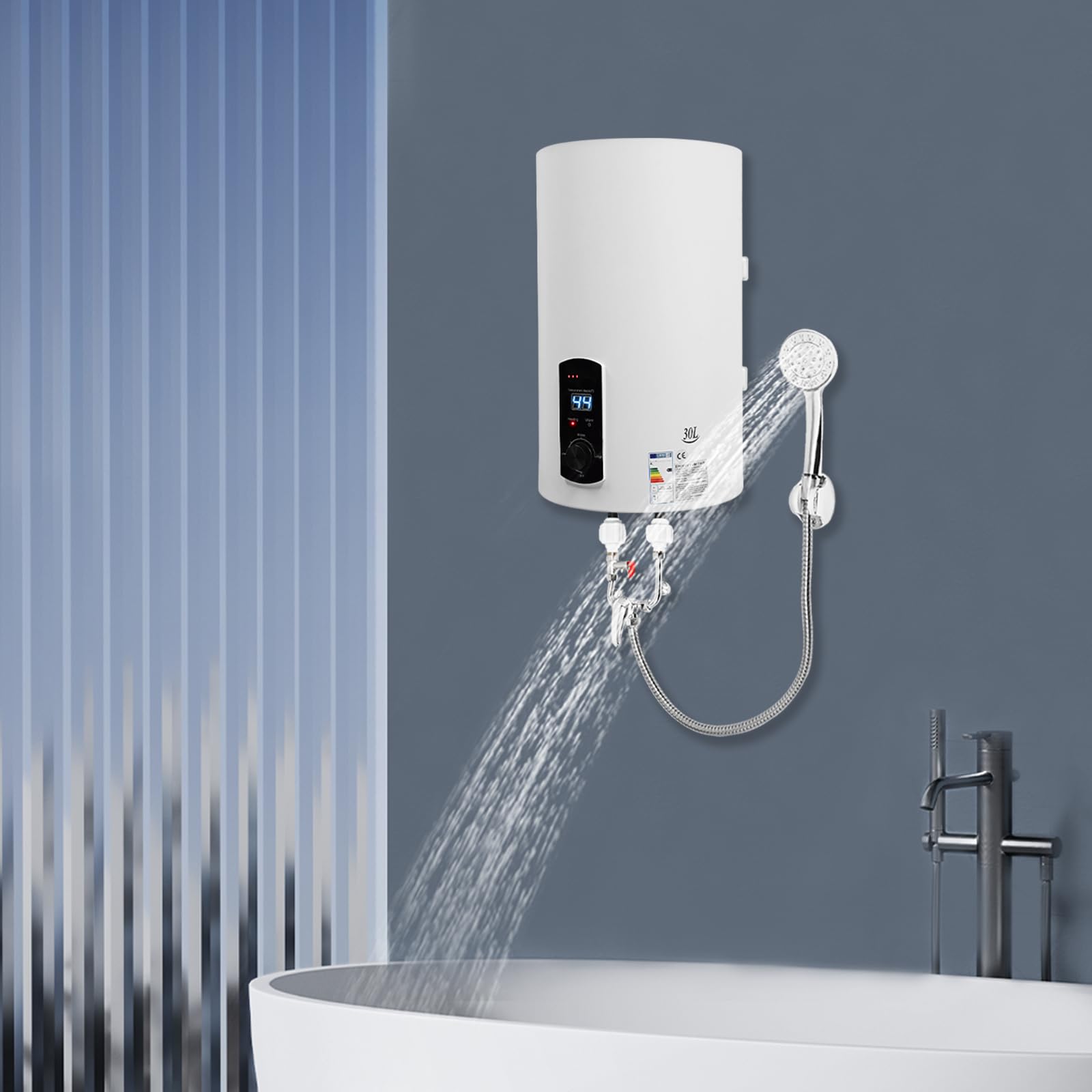 Chauffe-eau électrique 30 l acier inoxydable tube chauffant montage mural alimentation rapide eau chaude