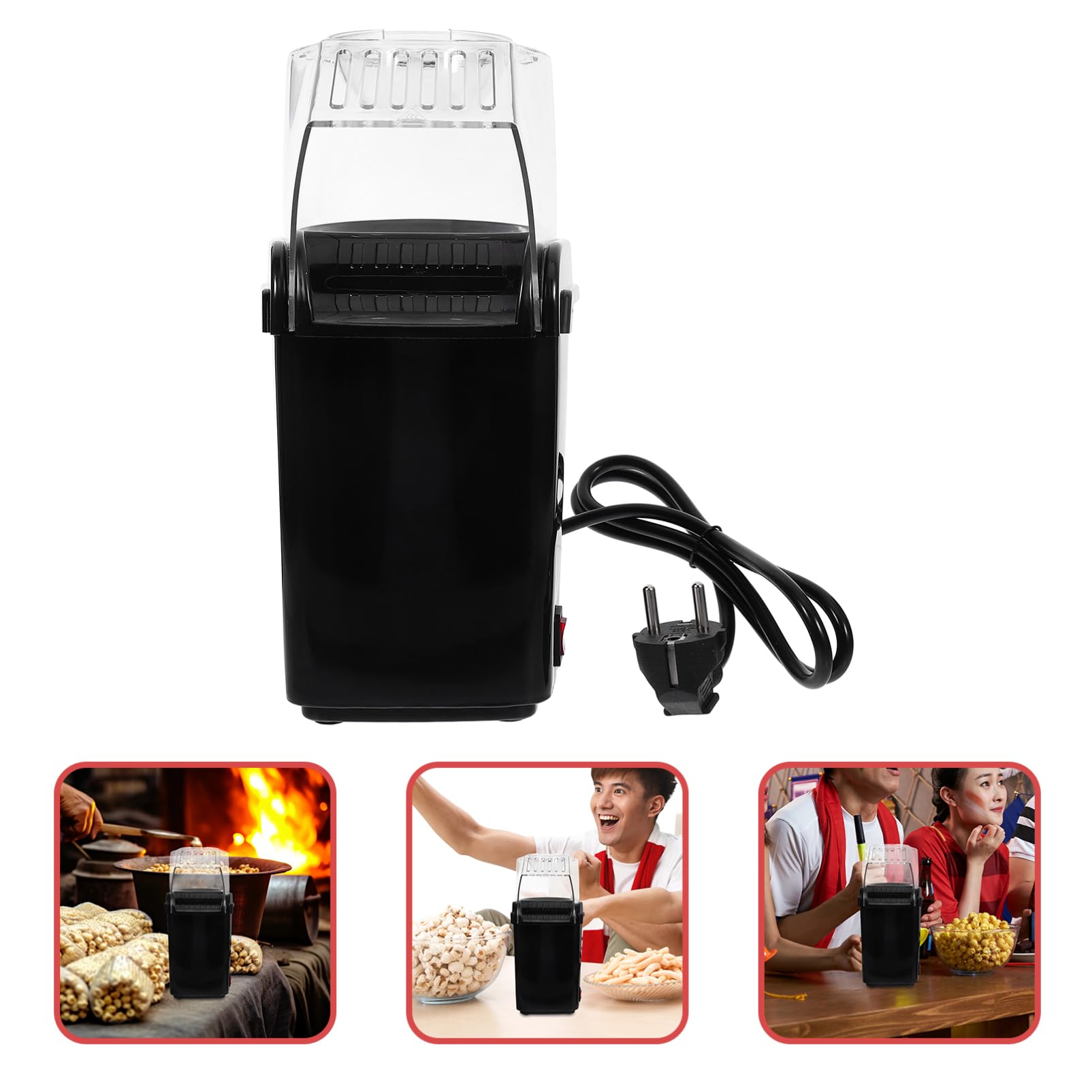 Máquina Eléctrica Automática de Palomitas de Maíz Mini Negra | Tecnología de Aire Caliente, Diseño Compacto Portátil, para Reuniones y Sesiones de Cine en Casa