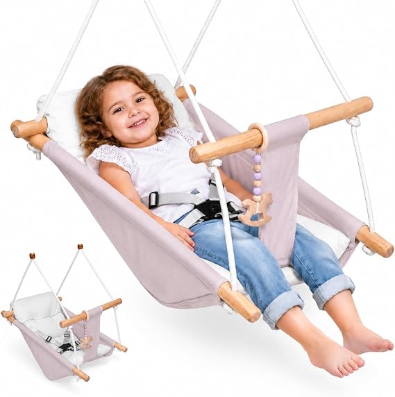 YUCHKEJ Balançoire 3-en-1 en Bois et Coton Bio