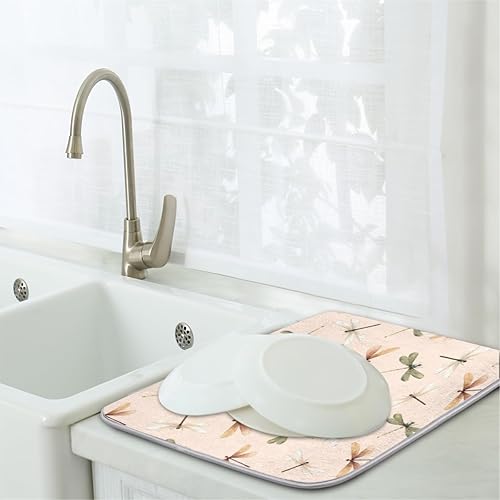 Miniatura 7 de Retro Dragonfly Dish Drying Mat 16x18 Inch Absorbent Reversible Microfiber Dish for Kitchen Coffee Bar Countertop