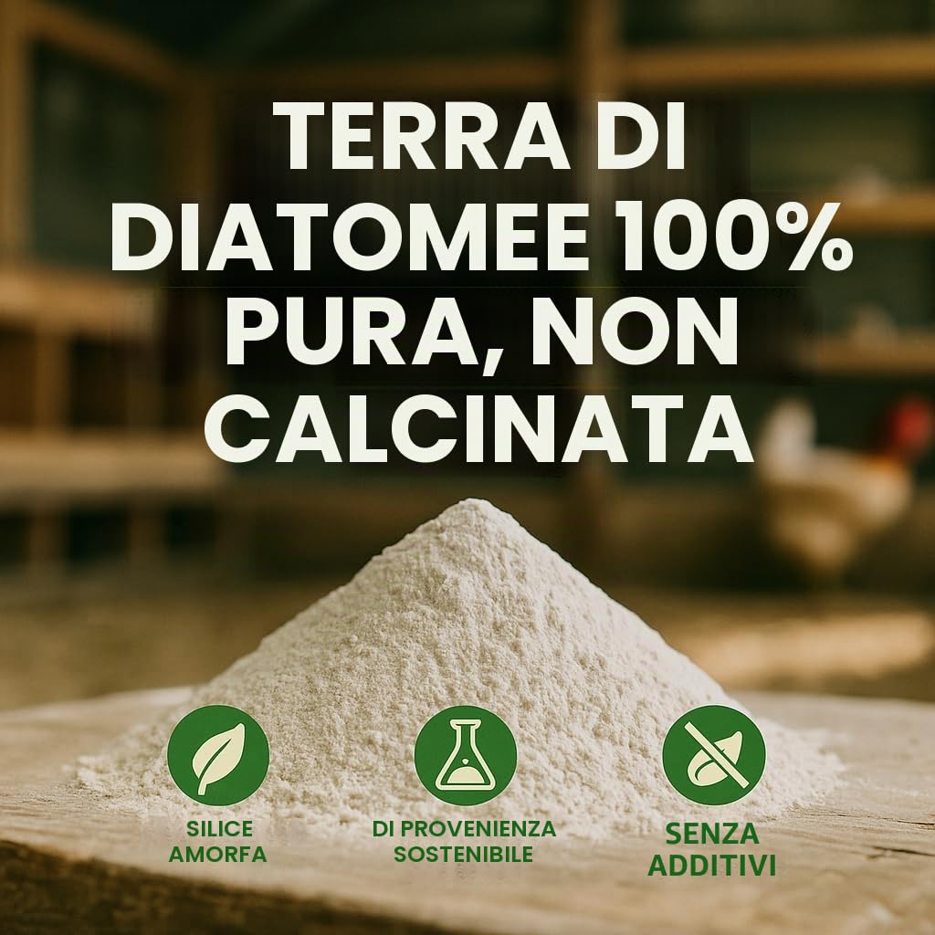 GiDeli Kieselgur per lettiera per polli, terra diatomacea in polvere 100% pura, non calcinabile, contro gli acari rossi 5 kg
