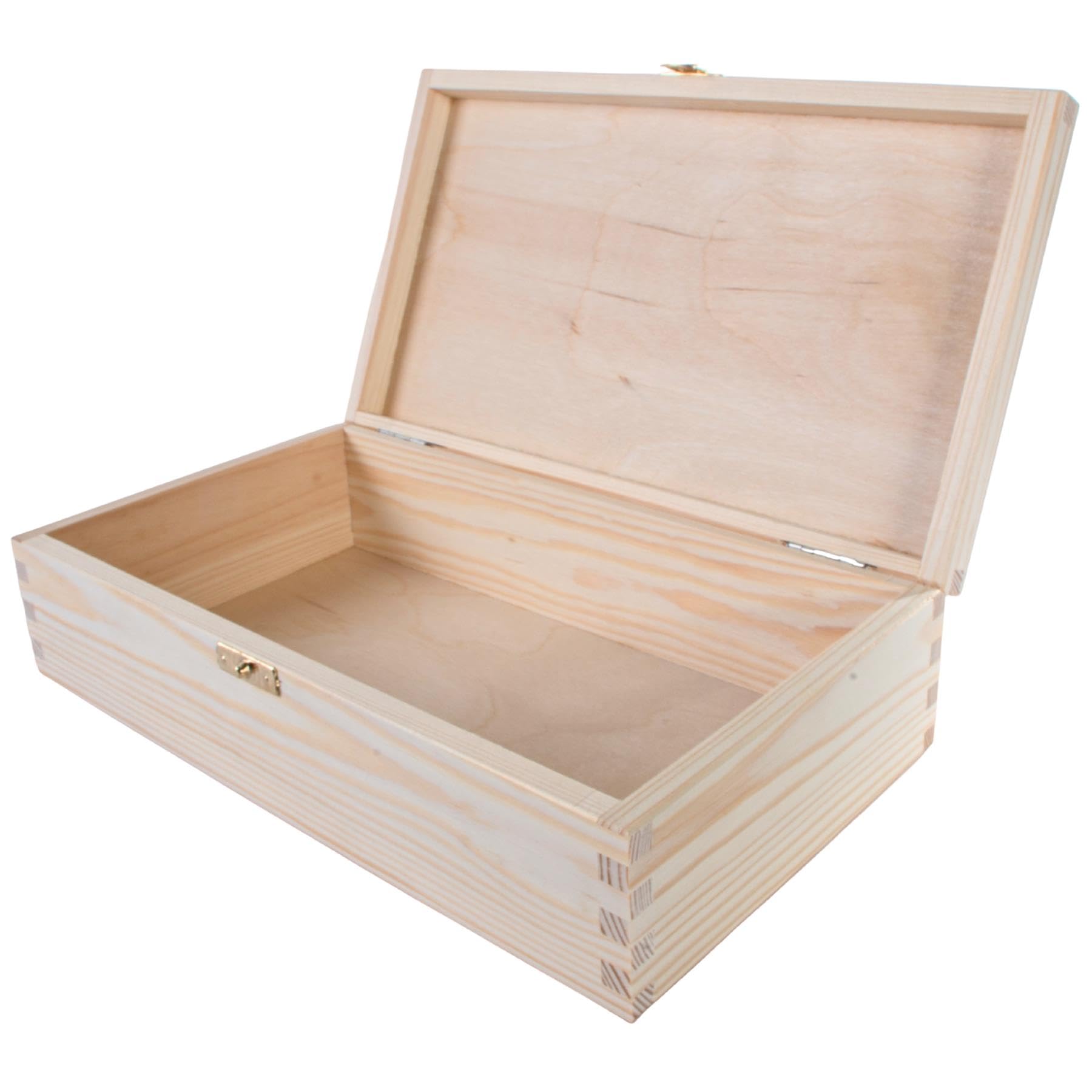 Woodeedoo Natural Rectangular Wooden Storage Box With Hinged Lid And Clasp – 28 X 16 X 8 Cm – Unpainted Pine Box For Crafts Keepsakes Gifts Décor Retail Display Painting Decoupage Diy Use