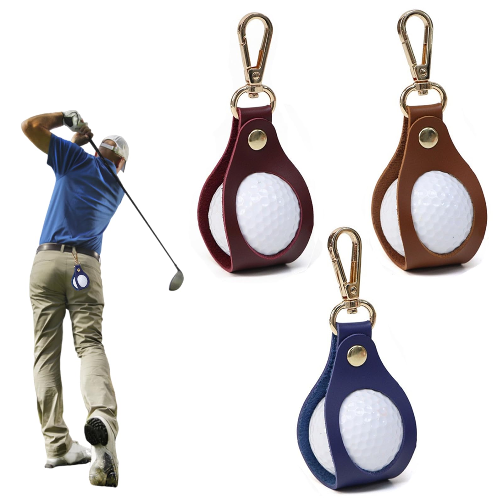 3 Pcs Golf Ball Bag, PU Leather Pouch with Clip, Portable Golf Ball Holder Golfer Mini Waist Pouch Golfs Storage Bag for Women Men Outdoor Competitions Training