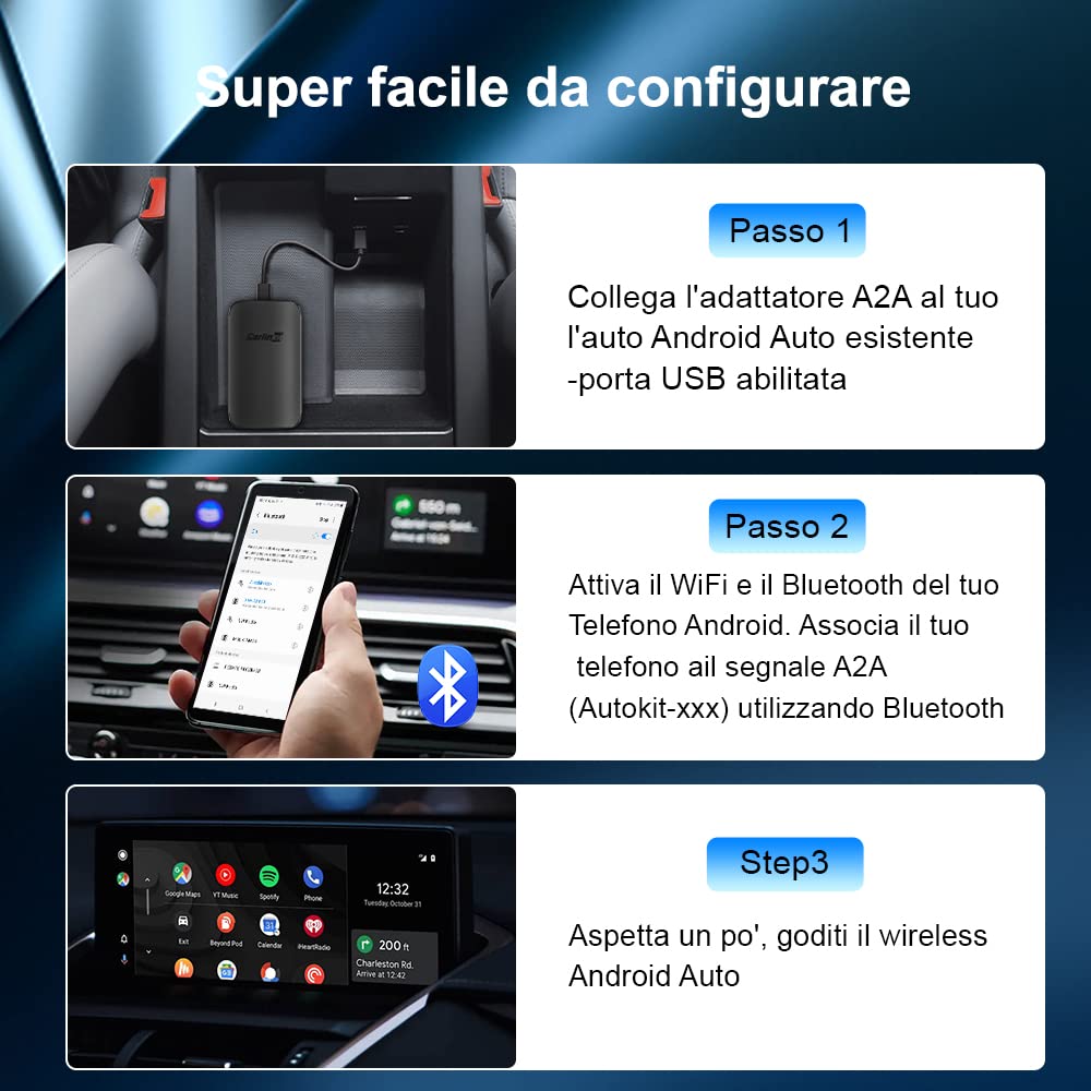 CarlinKit adattatore Android auto wireless，connessione wireless vera, basta plug and play