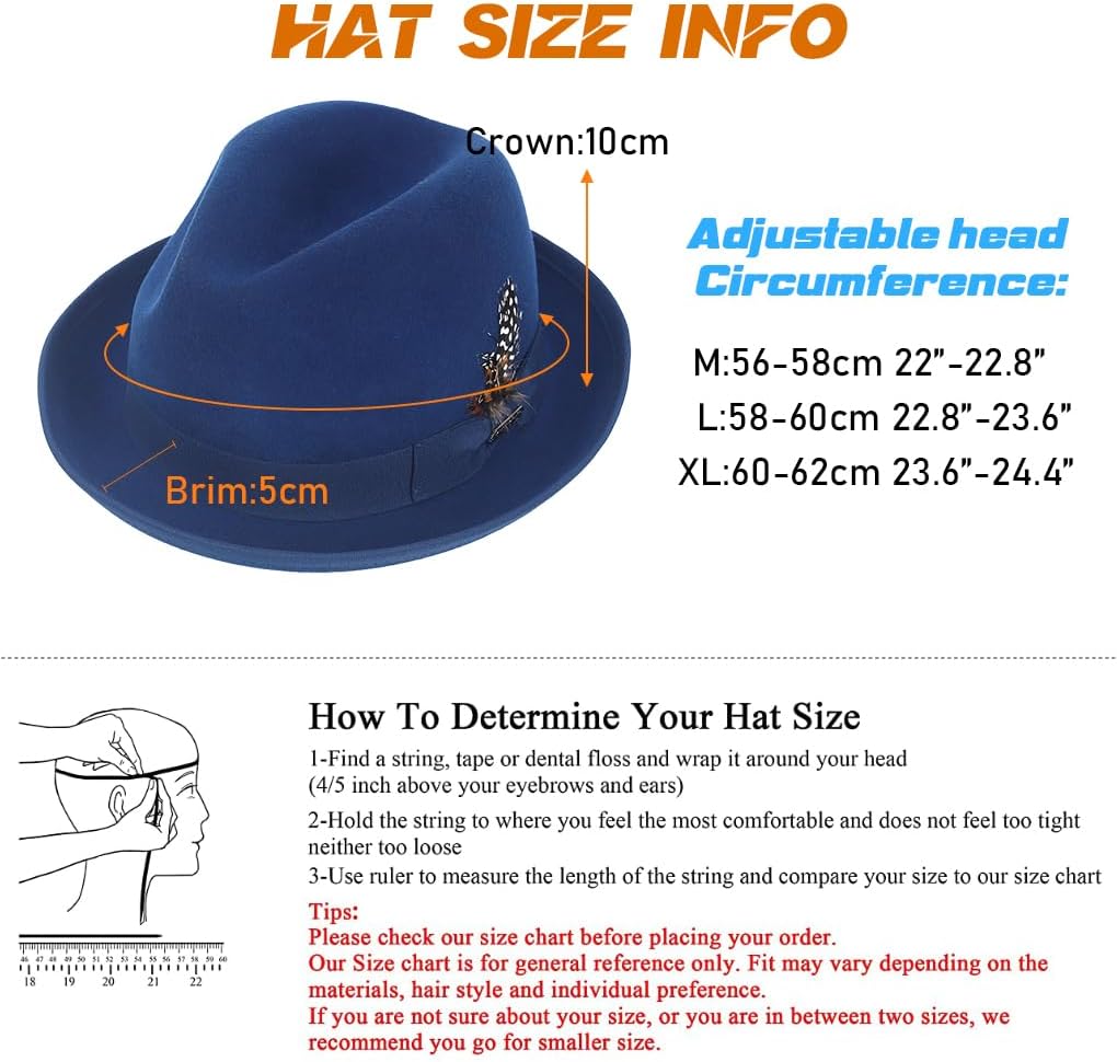 Ruphedy Wool Fedora Hats for Men Women Wide Brim Felt Panama Hat - Image 4