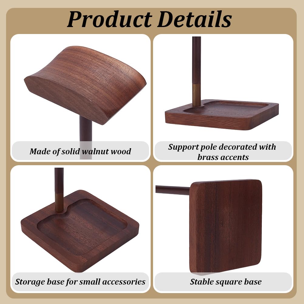 ORIGACH Supporto per cuffie da scrivania, in legno di noce, con base in legno massello, supporto universale per cuffie da tavolo, supporto per cuffie e altro ancora