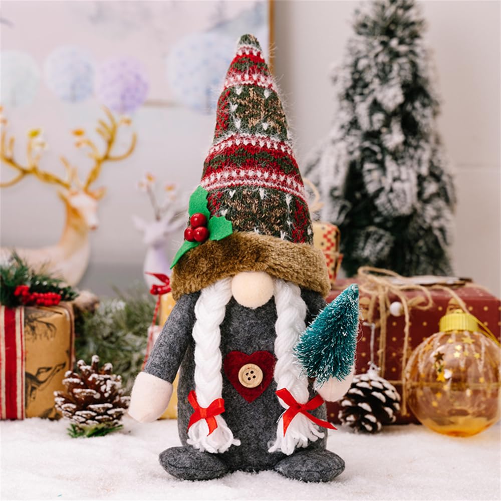 Nuziku 1/2Pcs Christmas Gonk, Handmade Christmas Gnome Holding a Christmas Tree in Hand,Creative Christmas Gnomes Decorations Plush Mini Gonk for Home Kitchen Farmhouse Tiered Tray