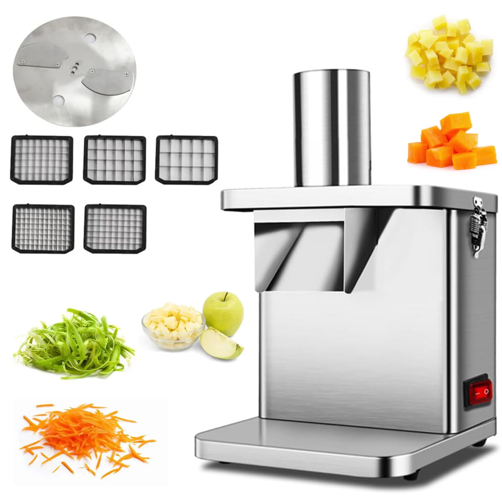 GTHTUHFD Commercial Vegetable Cube Cutting Machine, Heavy Duty Electric Slicer Dicer Chopper, 5 Dicing Sizes For Food Preparation,Shred