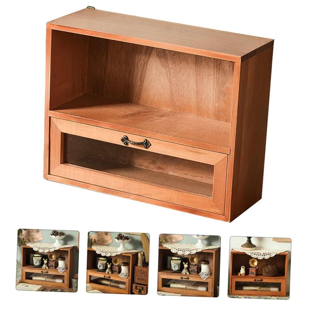 Gatuida Organizador de Cosméticos Material Duradero de Madera con Cajón y Diseño Retro Adecuado para Dormitorios y Accesorios de Maquillaje