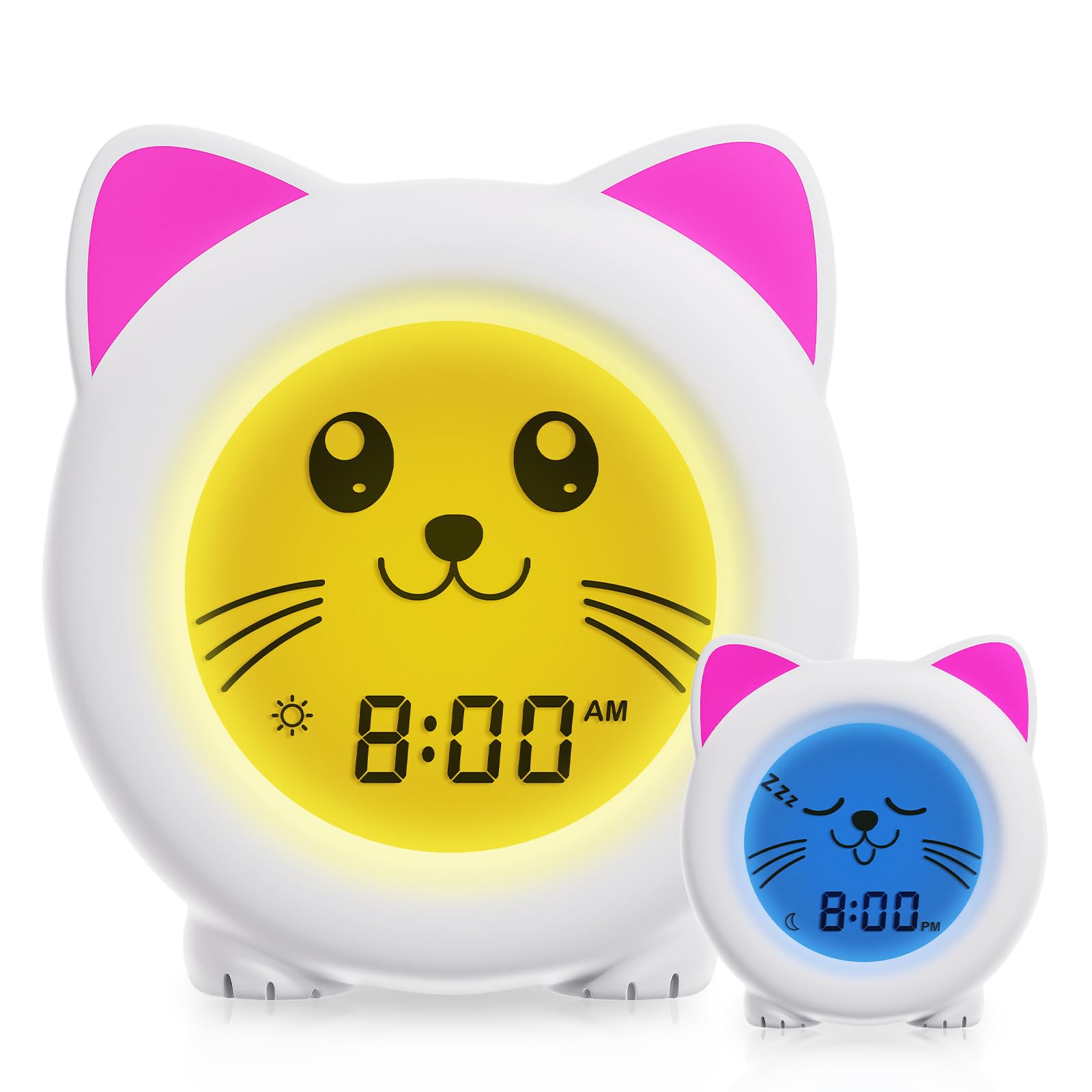 B&H Sleep Trainer Clock for Toddler - Ok to Wake Clock, USB Rechargeable Cat Kids Alarm Clock, Drop Proof, Night Light, Science-Backed Lighting for Peaceful Sleep and Ready to Rise Mornings - Kitty