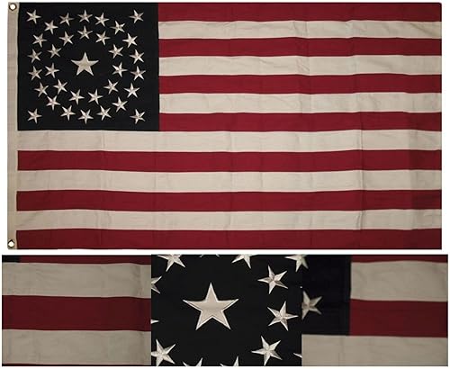 Premium 3x5 Embroidered Sewn 34 Synthetic Cotton Flag 3'x5' 2 Clips