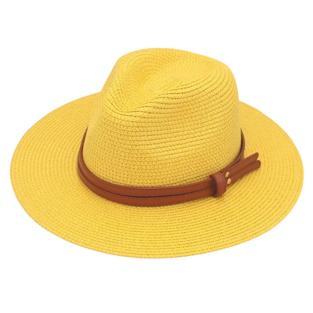 LCUVIMPEX Bucket Hats， Unisex Wide Brim Straw Panama Sun Hat Multicolor(Yellow)