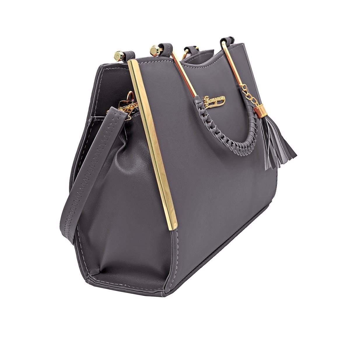 Genius Trendz Women's Stylish Western Hand Bag Leather Purse (Grey & Golden) - 1027_GY