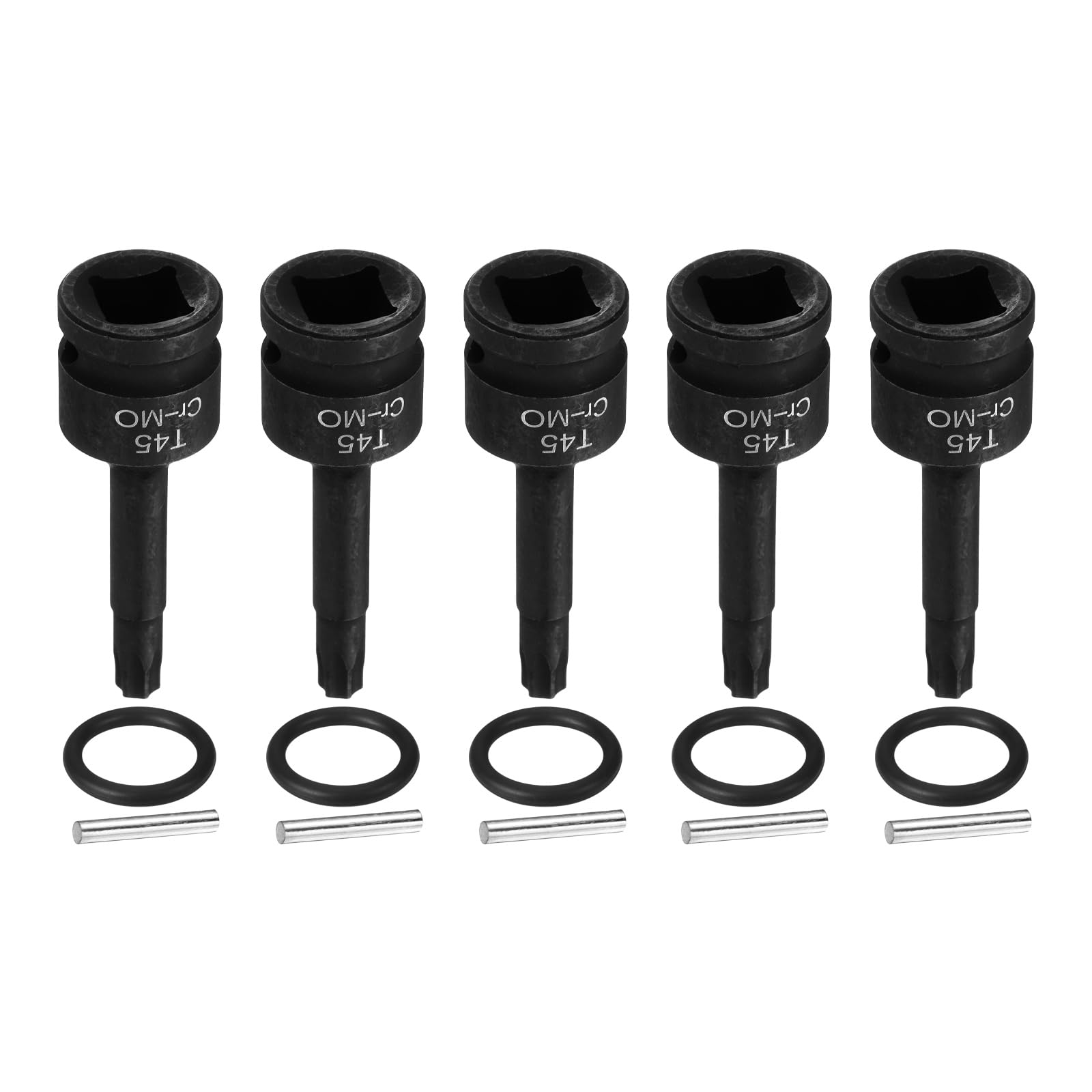 sourcing map 5pcs 1/2" Drive Torx Bit Socket T45 Impact 6 Point Star Bit Sockets CR-MO Steel with Cotter Pin and O-Ring for Power Drill Drivers Garage Workshop Adapter — image 1
