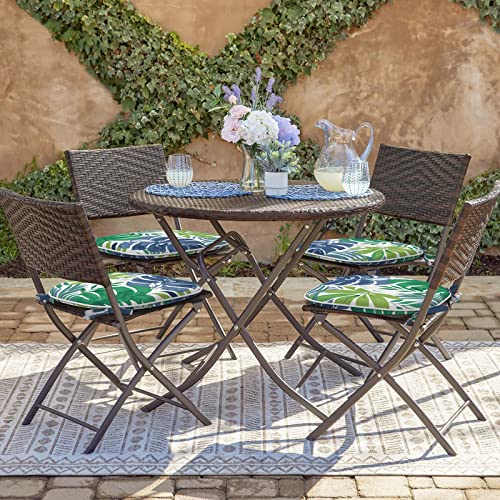 Melody Elephant Outdoor Chair Cushions Set Of 4, Water Resistant Patio Chair Pads With Ties, Seat Cushions For Home Garden Furniture Decoration, 16”X17”, Islamorada Blue Green #TOP4