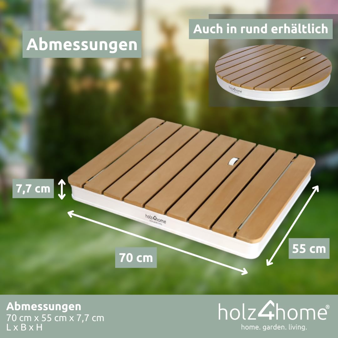 holz4home® Bodendusche als Gartendusche oder Pooldusche I Eckig aus WPC und Aluminium I Höhenverstellbarer Wasserstrahl mit Fußrad I Saunadusche Outdoor mit Gartenschlauchanschluss