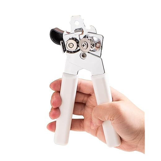 Can Opener Manual, Can Openers Hand Held with Comfort Anti-Slip Handles, Heavy Duty Stainless Steel Can Opener Smooth Edge and Bottle Openers, Easy Turn Can Openers for Seniors, Kitchen, White