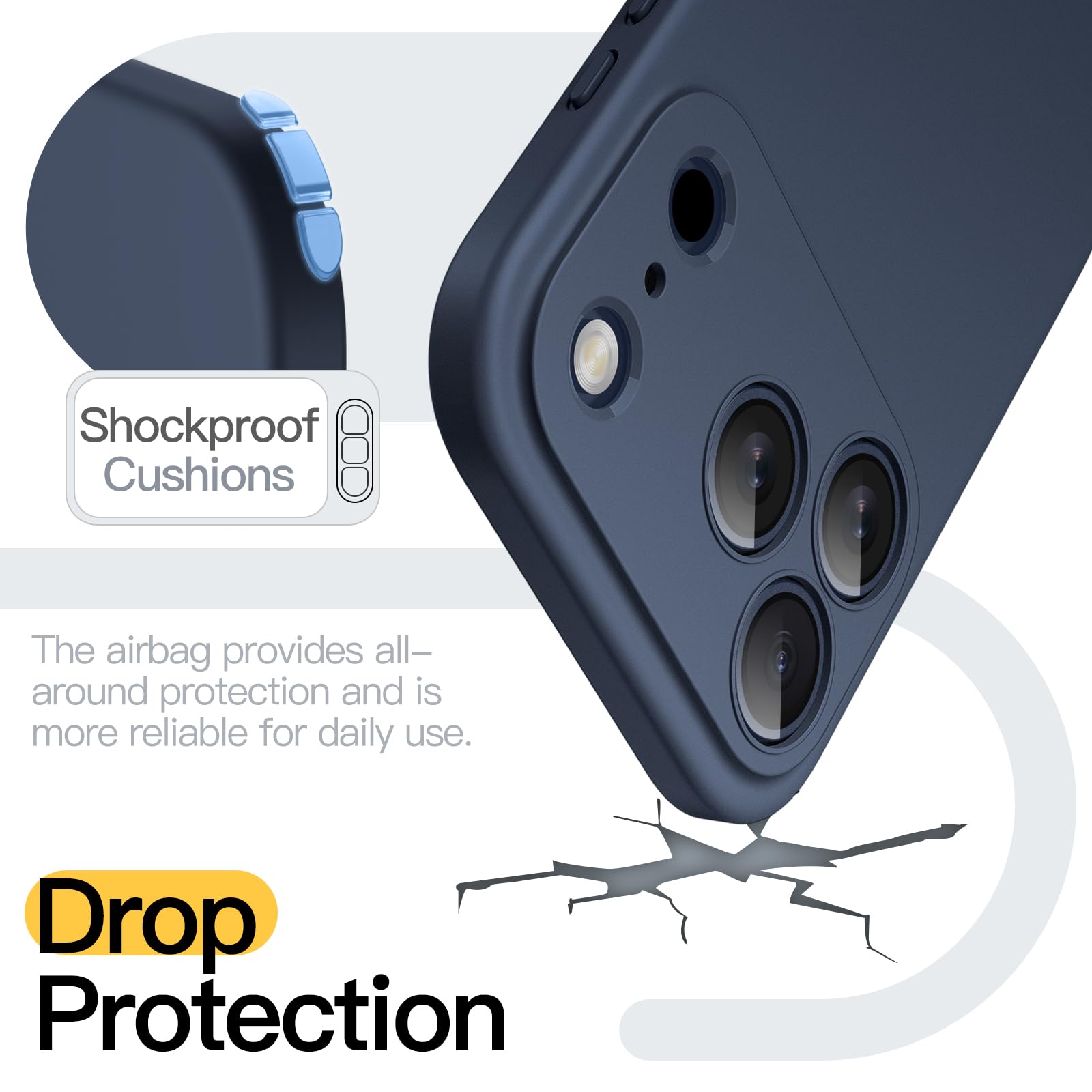 JETech Slim Fit Case Voor IPhone 17 Pro 6,3″ – Matte Afwerking, Camera Volledig Beschermd, Schokbestendig TPU (donkerblauw)