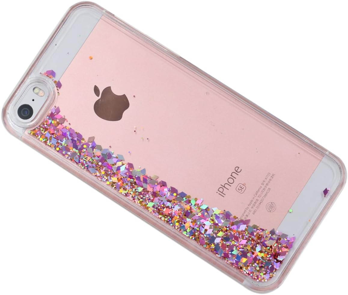 SE Case Liquid Floating Style, iPhone SE Rose Gold Flowing Quicksand Liquid Bling Glitter Diamond BLLQ PC Hard Case for iPhoneSE iPhone 5S iPhone5, Diamond Twinkle Rosegold