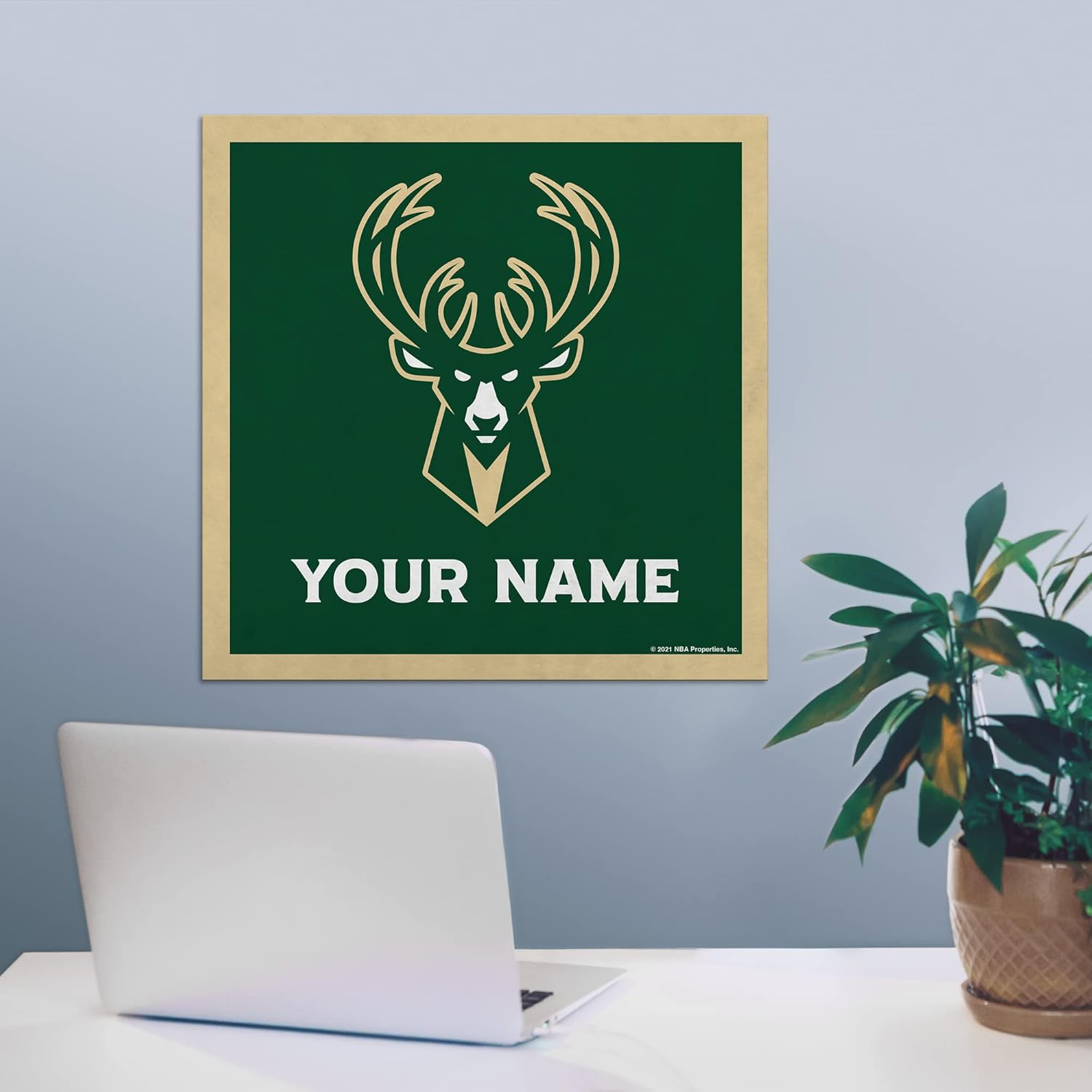 Rico Industries NBA Basketball Milwaukee Bucks Personalized 23" X 23" Felt Wall Banner - Sports Decor for Man Cave, Game Room, Office & Bedroom - Made in The USA