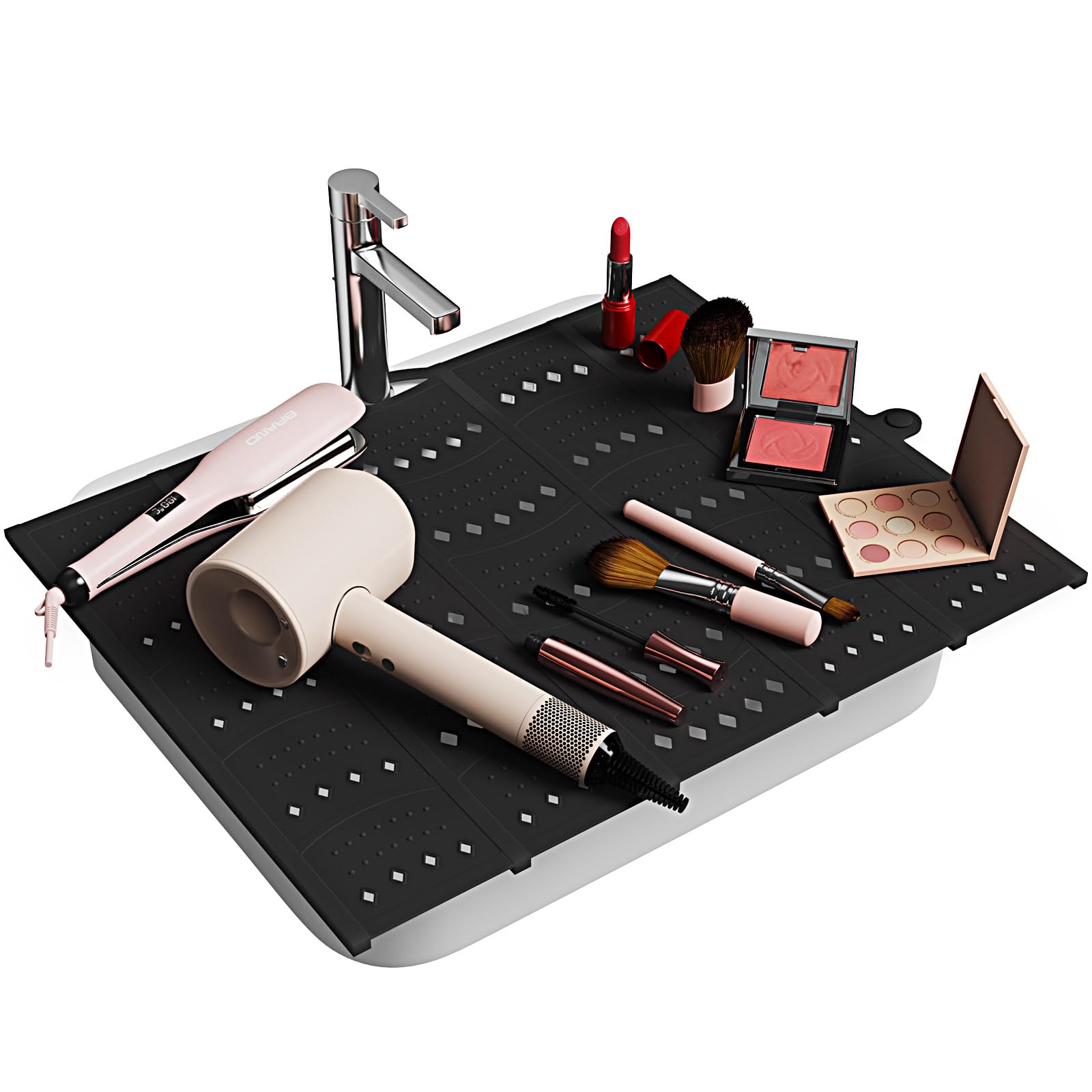 Johamoo Bathroom Sink Cover for Counter Space, Sink Mat Foldable Sink Cover, Silicone Makeup Organizer Mat Space Saver, Small Bathroom & Rv Camper