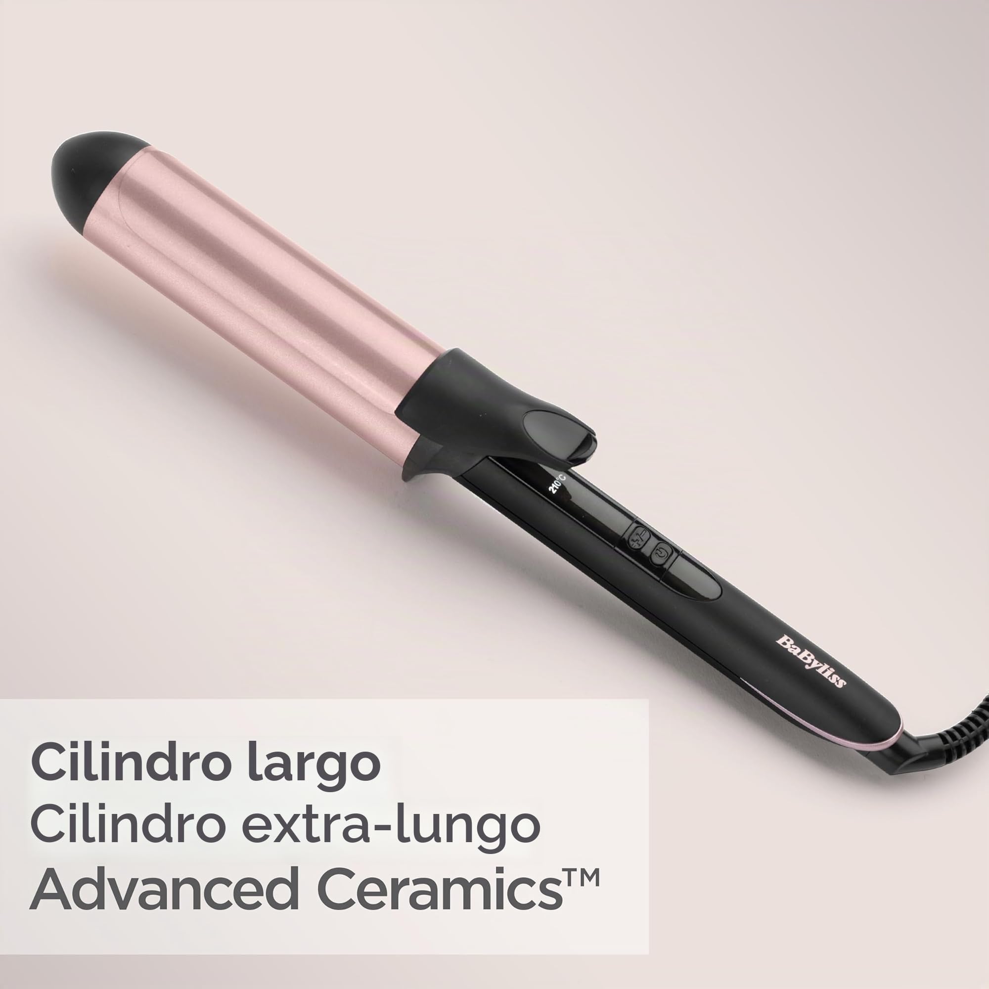 BaByliss C453E Ferro Arricciacapelli Extra Lungo da 38 mm, Quartz Ceramic, Riscaldamento Advanced Ceramics per Onde Morbide a Lunga Durata, 6 Temperature, Nero e Rosa