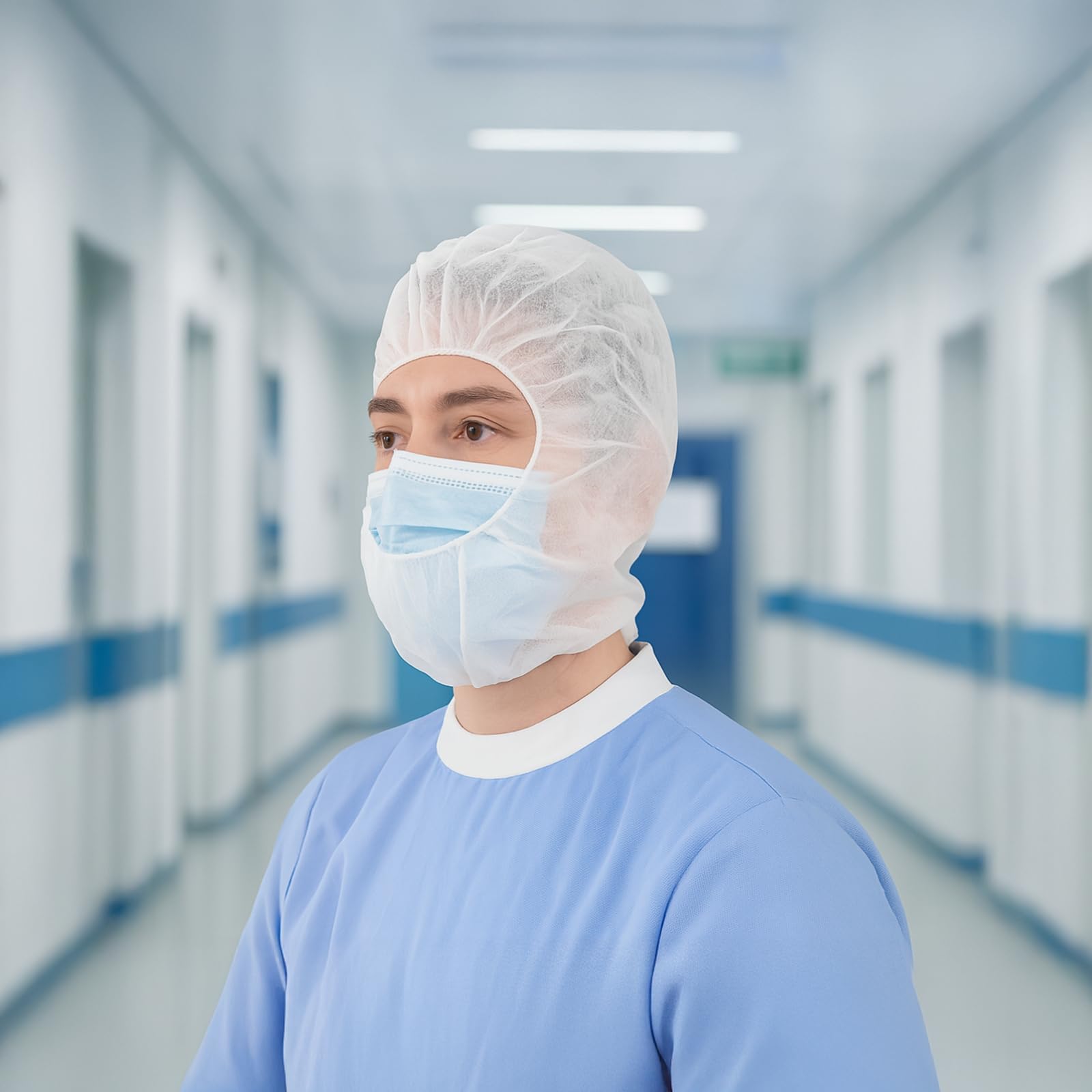 Einweg-Kopfbedeckungen, Vliesstoff, Haarnetzkappen für Lebensmittelservice, atmungsaktiv, vollständige Kopf- und Halsabdeckung, unverzichtbar für Hygiene und Lebensmittelsicherheit, 100 Stück